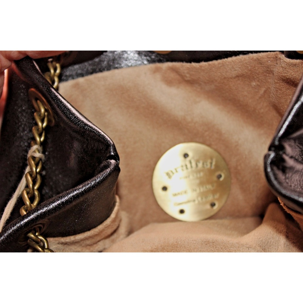 Pratesi Pienza blk Lthr bucket-style bag gold logo & chain strap NWT - Picture 8 of 11